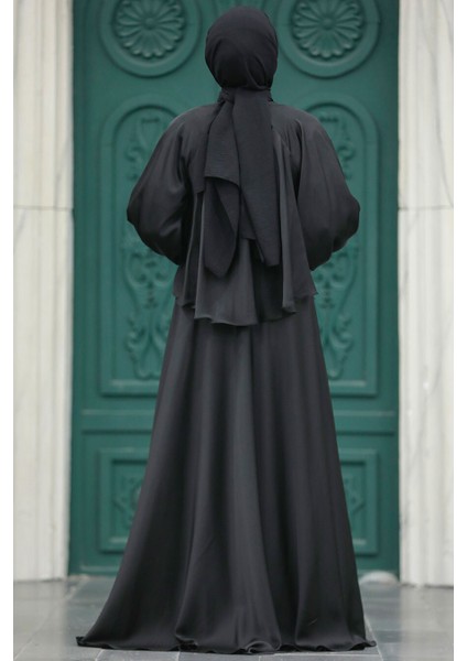 Tesettür Abiye Elbise - Pelerinli Siyah Tesettür Abiye Elbise 6051S fırsatları