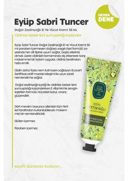 Doğal Zeytinyağlı El ve Vücut Kremi 50 ml