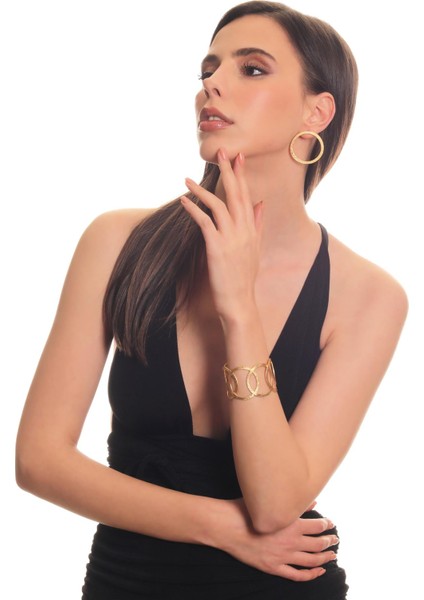 Kadın Mat Altın Kaplama Yuvarlak Formlu Geometrik Küpe & Bileklik Seti fırsatları