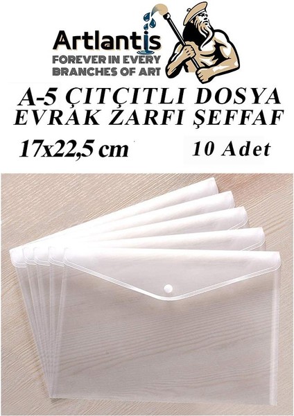 A5 Çıtçıtlı Dosya Şeffaf 10 Adet A-5 Çıtçıtlı Zarf Dosya Transparan 17X22.5 cm Küçük Boy Çıtçıtlı Dosya