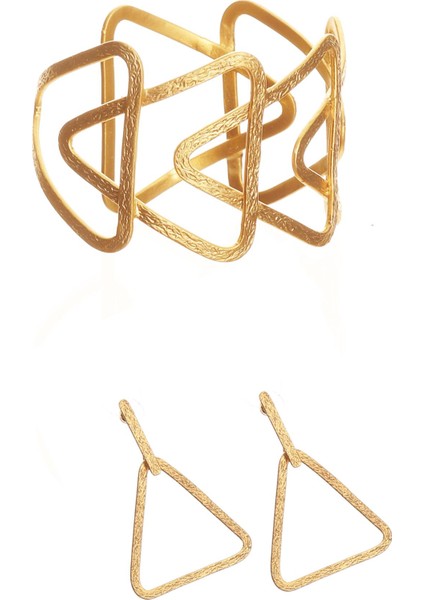 Kadın Mat Altın Kaplama Üçgen Formlu Geometrik Küpe & Bileklik Seti indirimleri