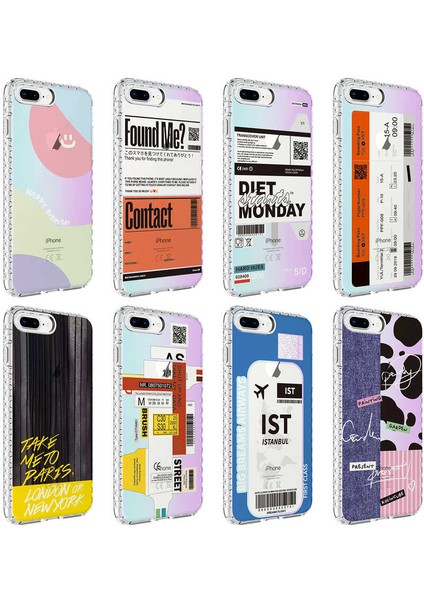 Apple iPhone 8 Plus Kılıf Kenar Korumalı Desenli Colorful Graphic Design Silikon Kapak