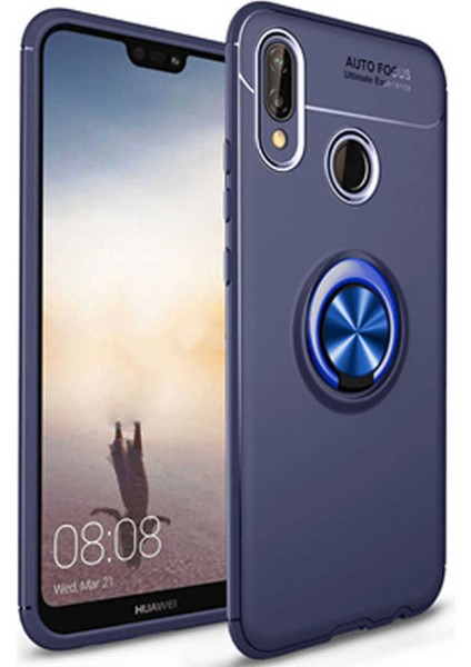 Huawei P20 Lite Kılıf Yüzüklü Standlı Soft Parmak Izi Bırakmaz+Nano Ekran Koruma
