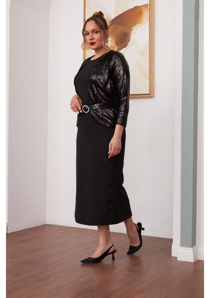 Ön Payet Detaylı Büyük Beden Uzun Siyah Elbise fırsatları