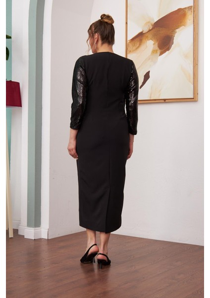 Ön Payet Detaylı Büyük Beden Uzun Siyah Elbise indirimleri