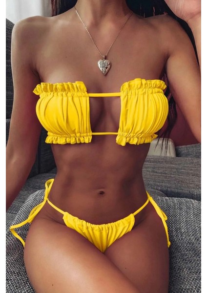 Brazilian Model Büzgülü Bağlamalı Bikini Takım