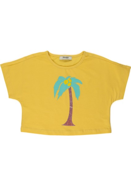 Kız Çocuk Baskı Detaylı Düşük Kol T-Shirt