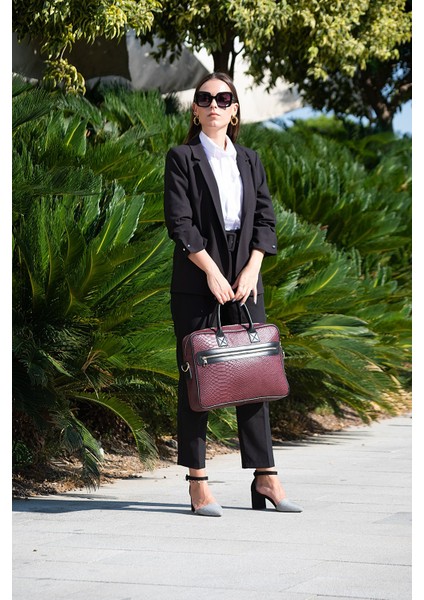 Darian Evrak ve Laptop Çantası Bordo Yılan