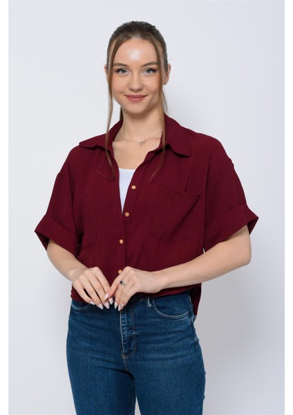 Kadın Aerobin Crop Gömlek Bordo fırsatları