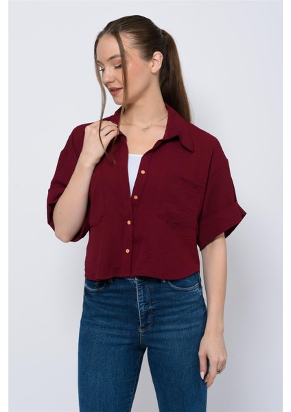 Kadın Aerobin Crop Gömlek Bordo indirimleri