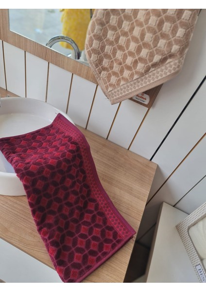 Decora 2'li El - Yüz Havlusu Bordo - Bej 50 x 90 cm modelleri
