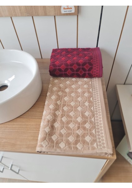 Decora 2'li El - Yüz Havlusu Bordo - Bej 50 x 90 cm indirimleri