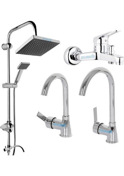 Robot Duş Mutfak Lavabo Banyo Bataryası Musluğu Çeşmesi 4'lü Set Pirinç