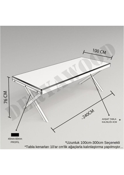 Masif Ahşap Sirius Toplantı Masası Beyaz Ayak 120*320*76 cm