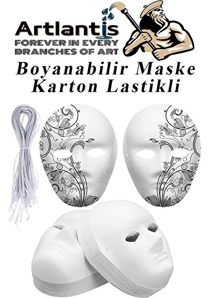 Maske Boyama 19X24 cm 1 Adet Boyanabilir Maske Karton Lastikli Insan Yüzü Suratı Okul Sınıf Etkinlikleri Hobi