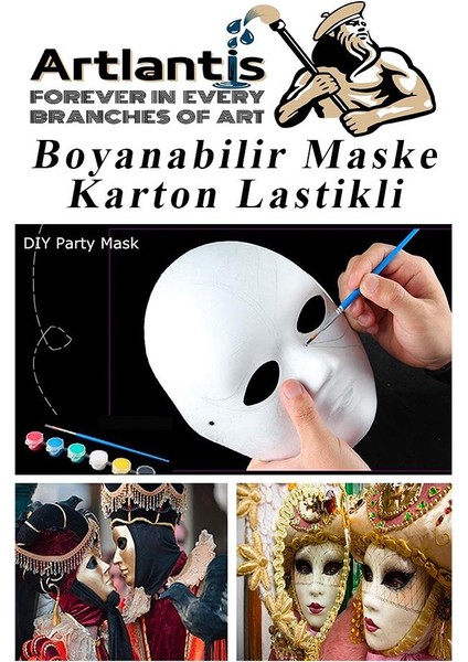 Maske Boyama 19X24 cm 1 Adet Boyanabilir Maske Karton Lastikli Insan Yüzü Suratı Okul Sınıf Etkinlikleri Hobi