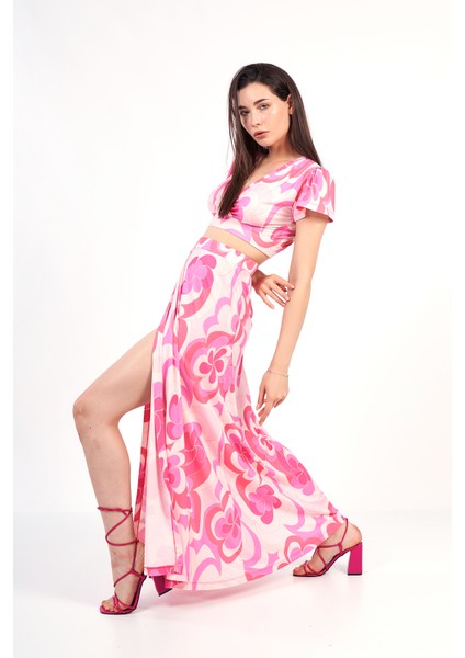 Kadın Kruvaze Yaka Yırtmaçlı Bluz - Etek Ikili Takım / Elbise fırsatları