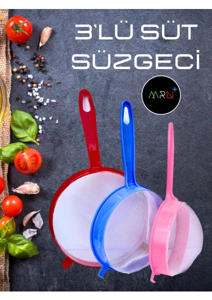 3'Lü Süt Süzgeci, 14-17-20 Cm Pirinç Süzgeci, Bakliyat Süzgeci, Naylon Süzgeç, Çok Amaçlı Süzgeç