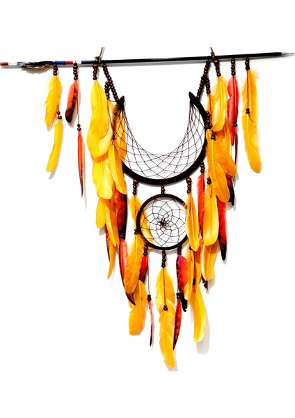 Ok ve Ay Modelli Turuncu Dream Catcher Duvar Süsü