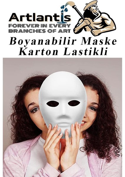 Maske Boyama 19X24 cm 10 Adet Boyanabilir Maske Karton Lastikli Insan Yüzü Suratı Okul Sınıf Etkinlikleri Hobi