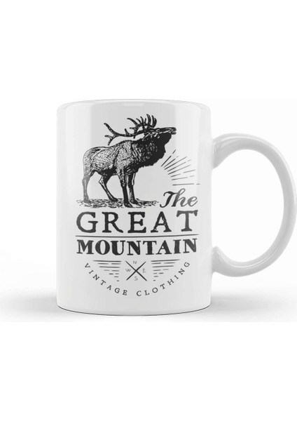 Retro Animal Stag Great Mountain Vintage Clothing Black Kupa Bardak Porselen