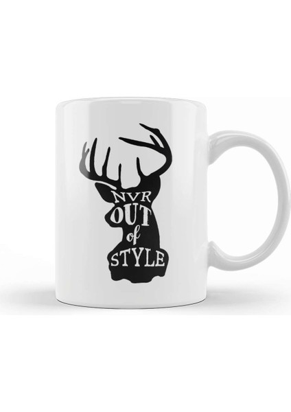 Retro Animal Stag Nvr Out Of Style Black Kupa Bardak Porselen