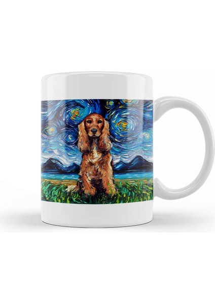 Red Cocker Spaniel Starry Night Kupa Bardak Porselen