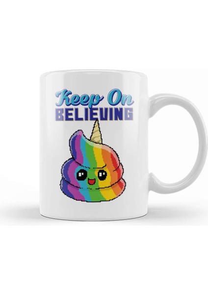 Keep On Believing Unicorn Ice Cream Kupa Bardak Porselen