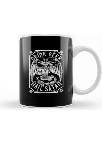 Drink Beer Hail Satan I Satanic Baphomet I Pentagram Occult Design Kupa Bardak Porselen