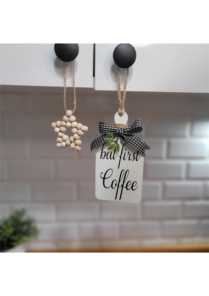 Coffee Kahve Köşesi Mutfak Dolap Süsü & Ahşap Yıldız 2'li Set