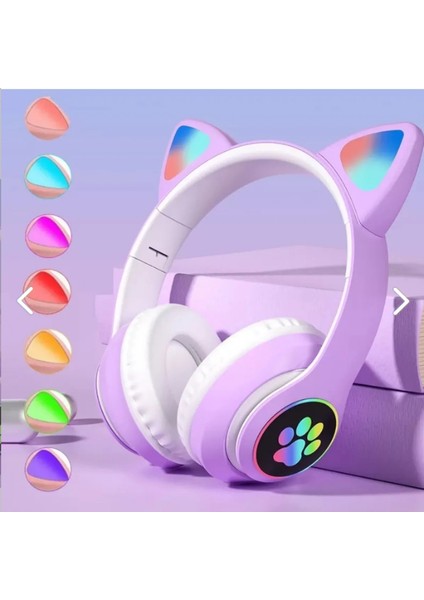 LED Işıklı STN28 Kedi Kulak Bluetooth Wireless Kulaklık Kedi Kulak Sevimli Kablosuz Bluetooth 5.0 LED Işıklı Kedili Şık Kulaküstü Kulaklık Kız Çocuk Kulaklık modelleri