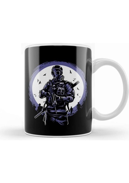 Gas Mask Soldier Kupa Bardak Porselen