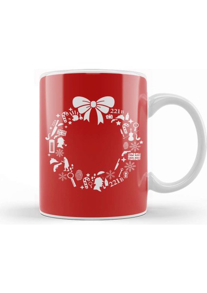 Sherlock Holmes Christmas Wreath Pattern Kupa Bardak Porselen