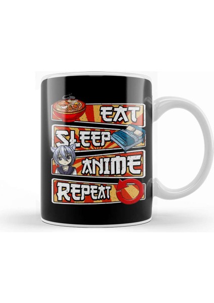 Eat Sleep Anime Repeat Cute Anime Obsessed Kupa Bardak Porselen