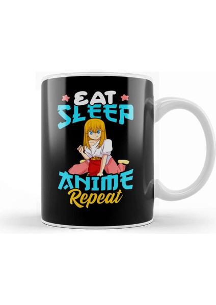 Eat Sleep Anime Repeat Cute Anime Obsessed Kupa Bardak Porselen