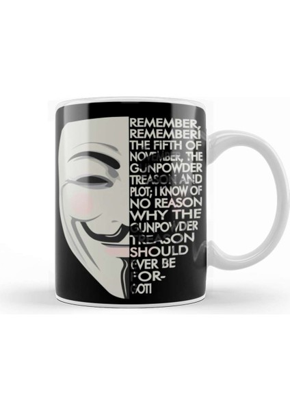 V For Vendetta Typography Kupa Bardak Porselen