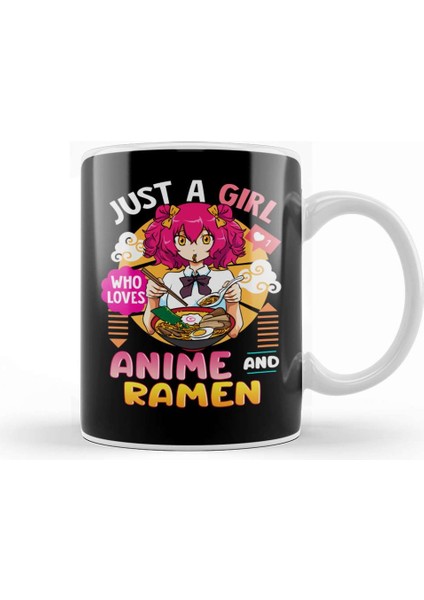 Just A Girl Who Loves Anime And Ramen Funny Foodie Kupa Bardak Porselen