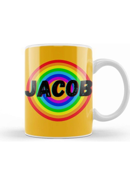 Jacob Name Personalized Custom Vintage Retro Rainbow Design Gift Baby Gift For Him Kupa Bardak Porselen
