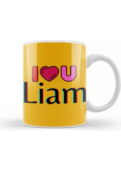 Liam Name Custom Vintage Retro Rainbow Style Design Gift Baby Gift For Him Kupa Bardak Porselen