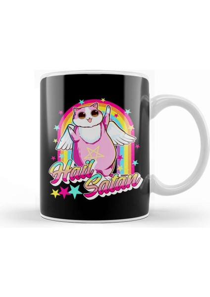 Cute Hail Satan Cat Rainbow Kitty Heavy Metal Kupa Bardak Porselen
