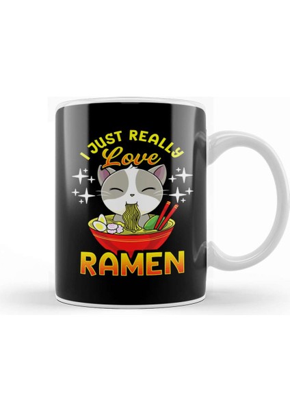Cute & Funny I Just Really Love Ramen Anime Cat Kupa Bardak Porselen