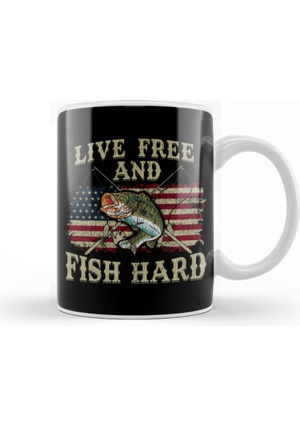 Live Free And Fish Hard Patriotic Fishing Usa Kupa Bardak Porselen