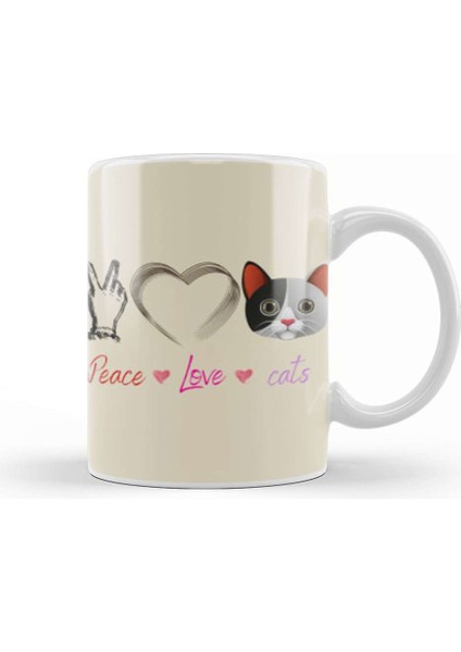 Peace Love Cats Awesome Gift Fashion Peace Love Cats Funny Summer Female Kupa Bardak Porselen