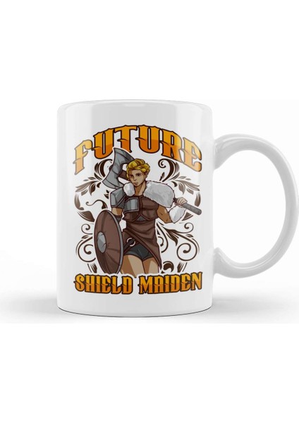 Cute Future Shield Maiden Nordic Viking Warrior Kupa Bardak Porselen