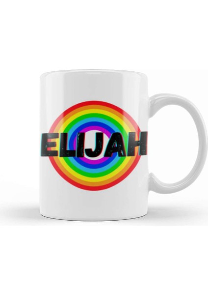 Elijah Name Custom Vintage Retro Rainbow Style Design Gift Baby Gift For Him Kupa Bardak Porselen