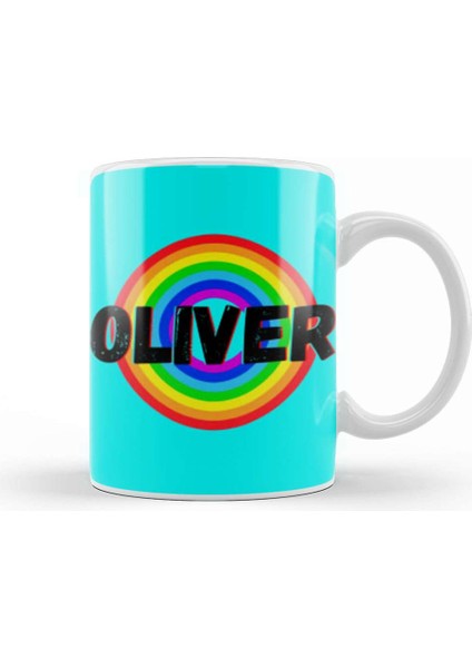 Oliver Name Vintage Retro Rainbow Style Custom Design Gift Baby Gift For Hm Kupa Bardak Porselen