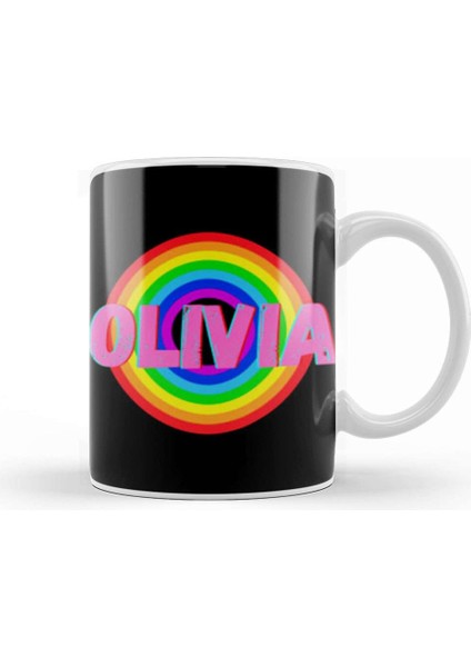 Olivia Name Personalized Custom Vintage Retro Rainbow Style Design Gift Baby Gift For Her Kupa Bardak Porselen