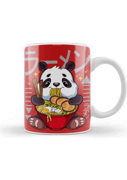 Ramen Panda Cute Kawaii Panda Eating Ramen Kupa Bardak Porselen