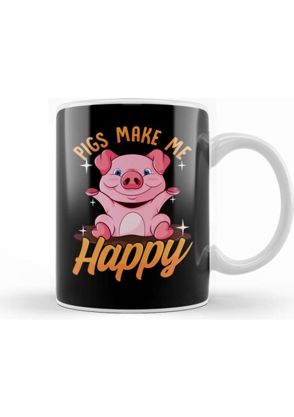 Pigs Make Me Happy Adorable Piglet Kupa Bardak Porselen