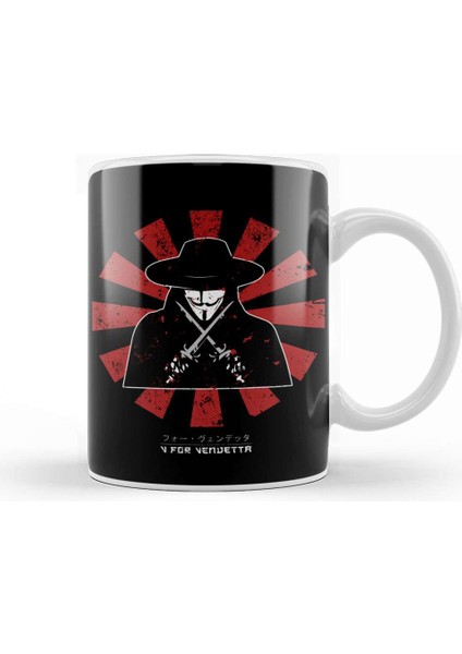 V For Vendetta Retro Japanese Kupa Bardak Porselen